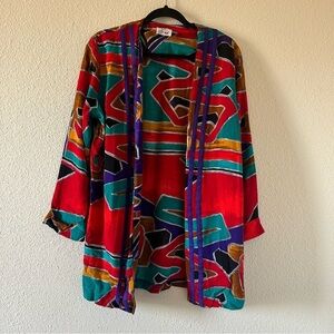 In CinQ Women’s VTG Duster Sz 14 Multicolored Artsy Art To Wear Retro Granny